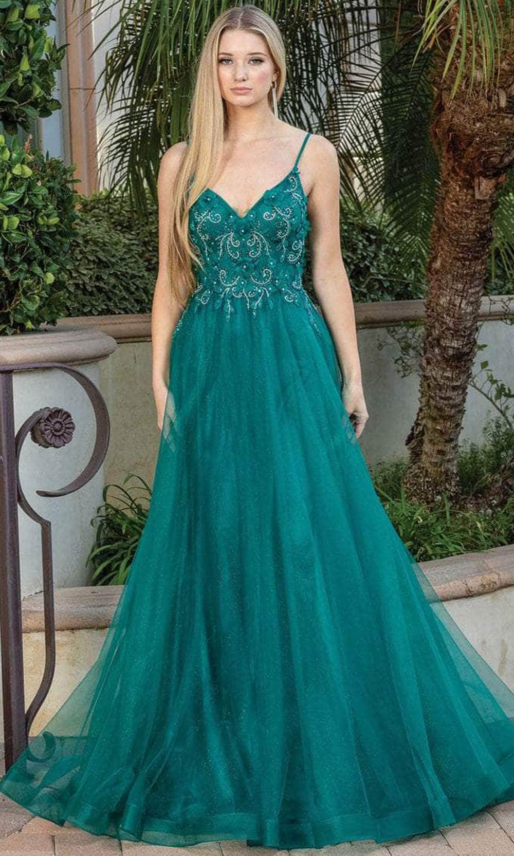 Dancing Queen 4276 - Floral Sleeveless Long Dress Special Occasion Dress XS / Hunter Green