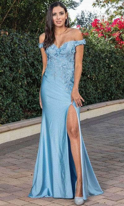 Dancing Queen 4291 - Off- Shoulder Floral Applique Long Dress Special Occasion Dress XS / Dusty Blue