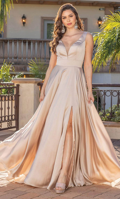 Dancing Queen 4304A - V-Neck Sleeveless Formal Dress Long Dresses XS / Champagne