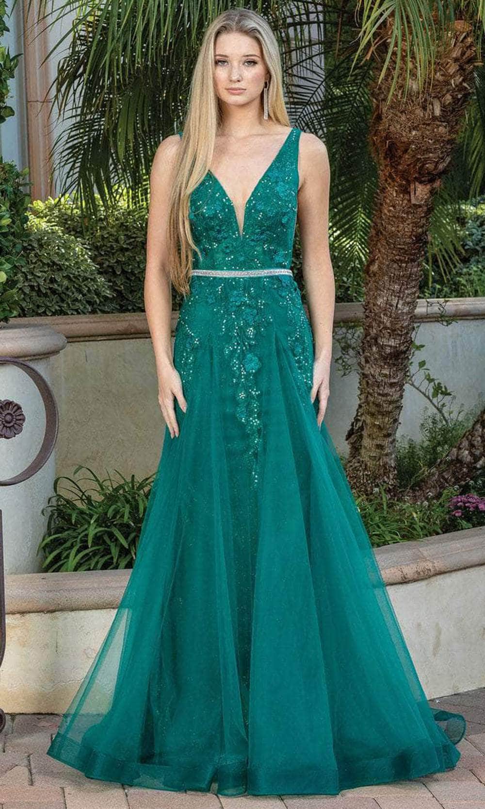 Dancing Queen 4311 - V-Neck A-Line Prom Dress Special Occasion Dress XS / Hunter Green