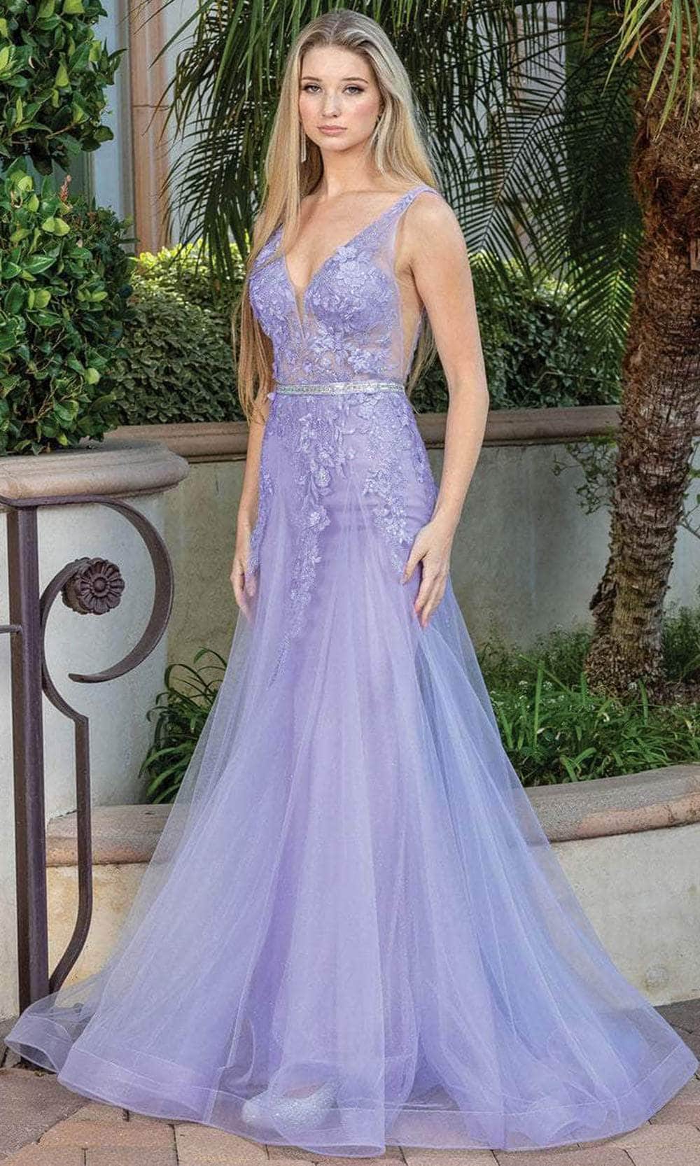 Dancing Queen 4311 - V-Neck A-Line Prom Dress Special Occasion Dress XS / Lilac