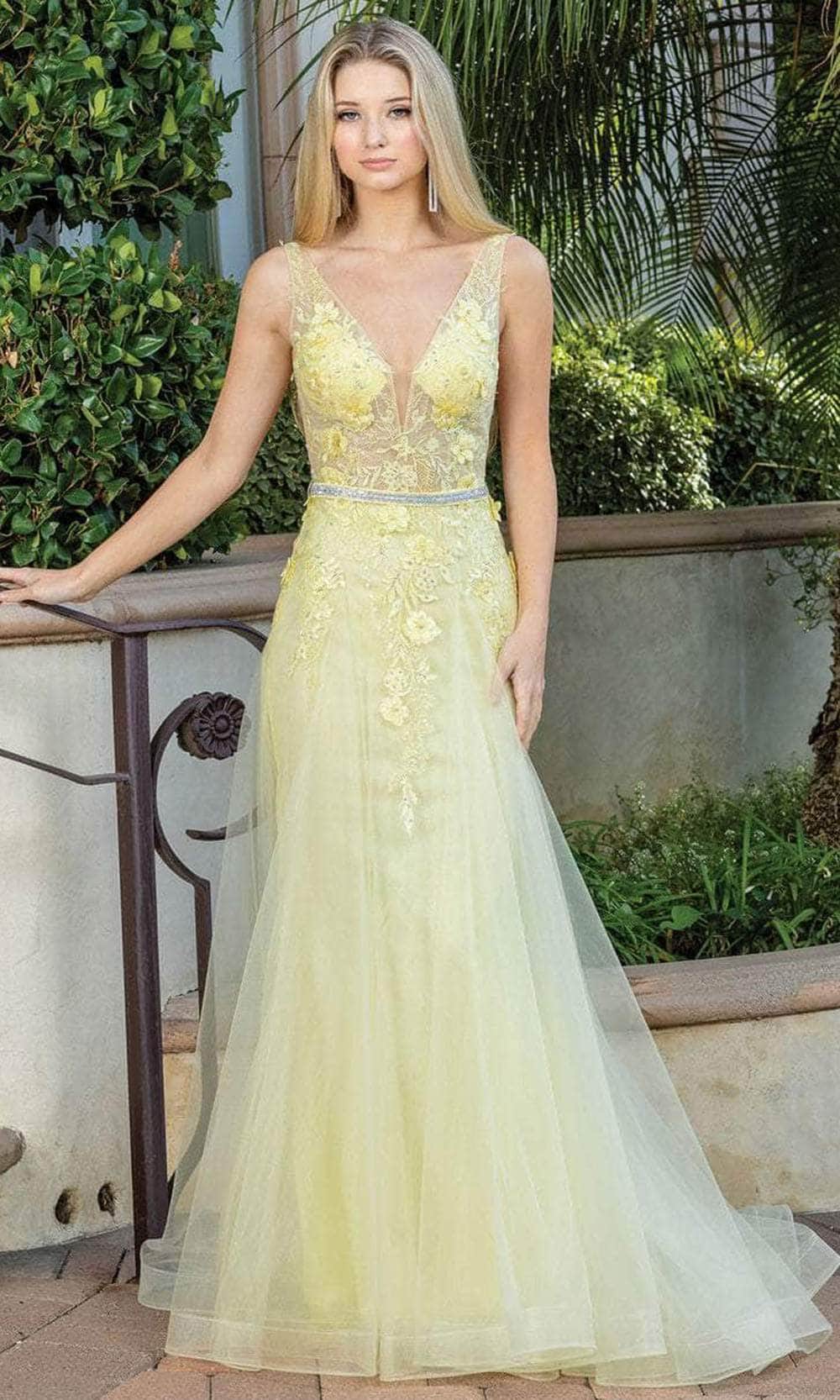 Dancing Queen 4311 - V-Neck A-Line Prom Dress Special Occasion Dress XS / Yellow