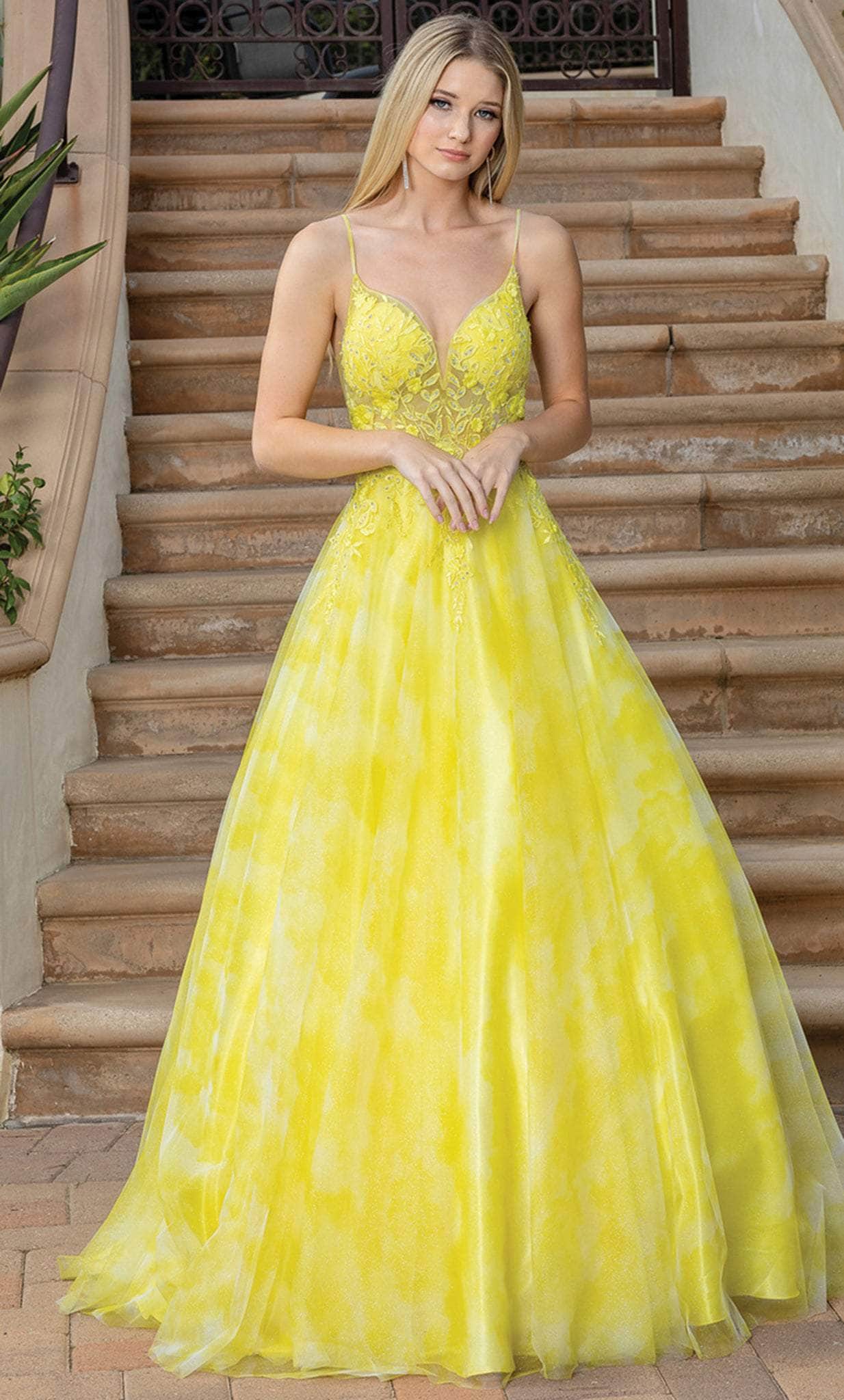 Dancing Queen 4320 - Cloud Motif A-line Shaped Gown Long Dresses XS / Yellow