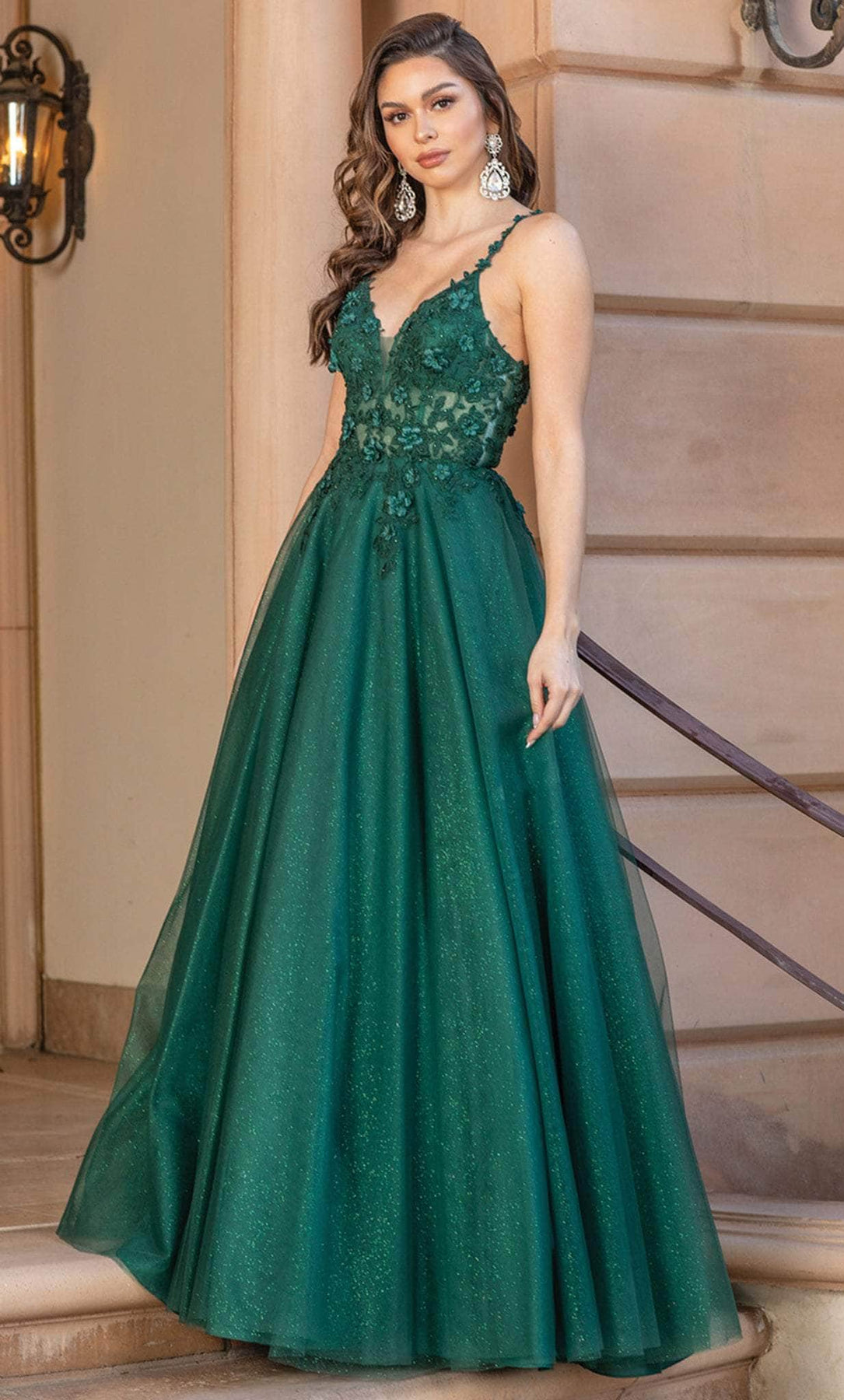 Long Glitter A-Line Prom Dress with Embroidered Bodice Royal Blue / 2XLarge Long Glitter A-Line Prom Dress with Embroidered Bodice Royal Blue / 2XLarge