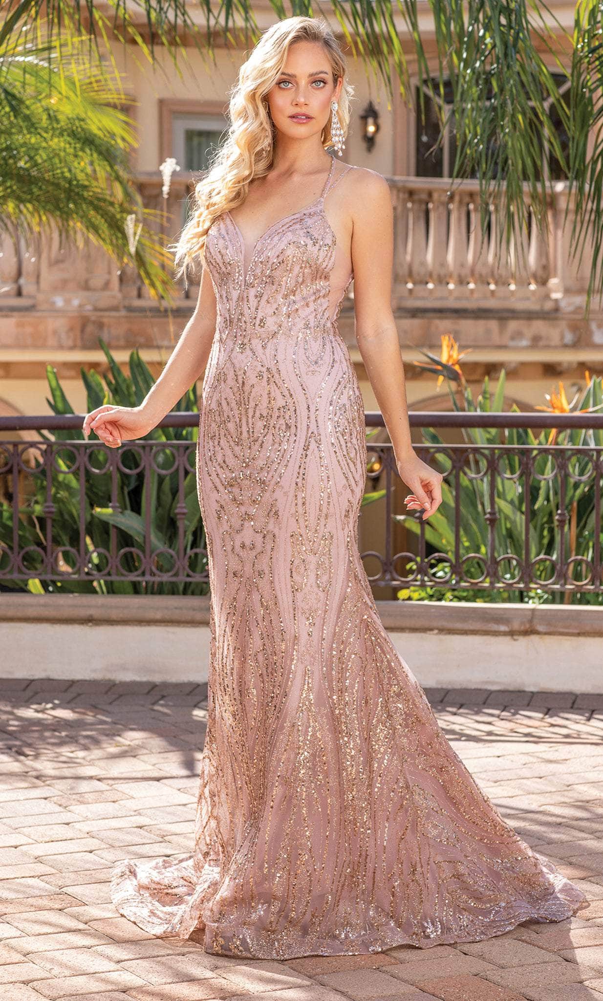 Dancing Queen 4337 - Strappy Back Trumpet Prom Gown Special Occasion Dress XS / Rose Gold