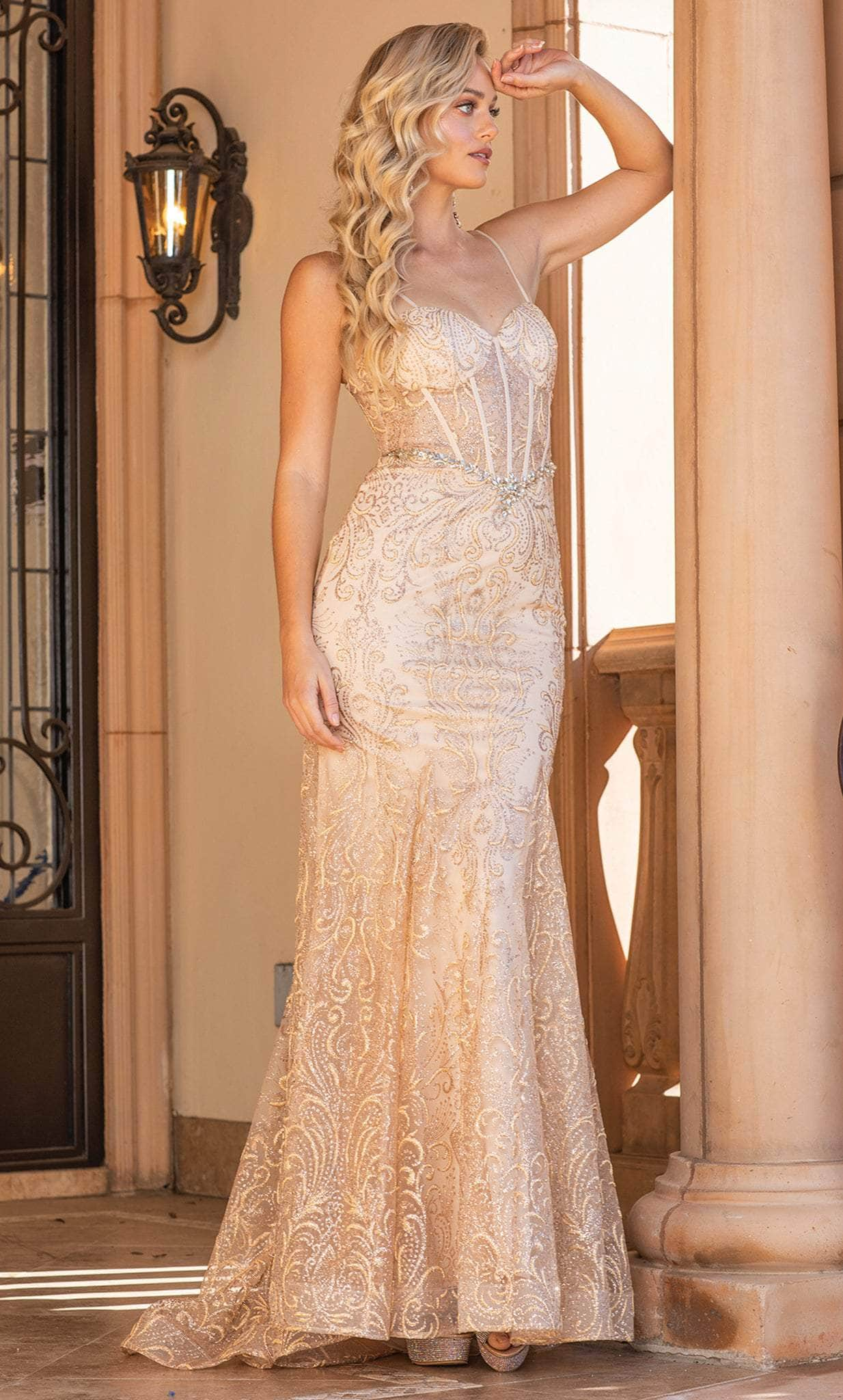 Dancing Queen 4341 - Beaded Basque Waist Prom Dress Long Dresses XS / Gold