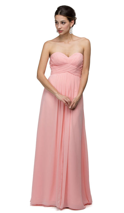 Dancing Queen - 8658 Strapless Chiffon Empire Long Prom Dress Special Occasion Dress XS / Blush