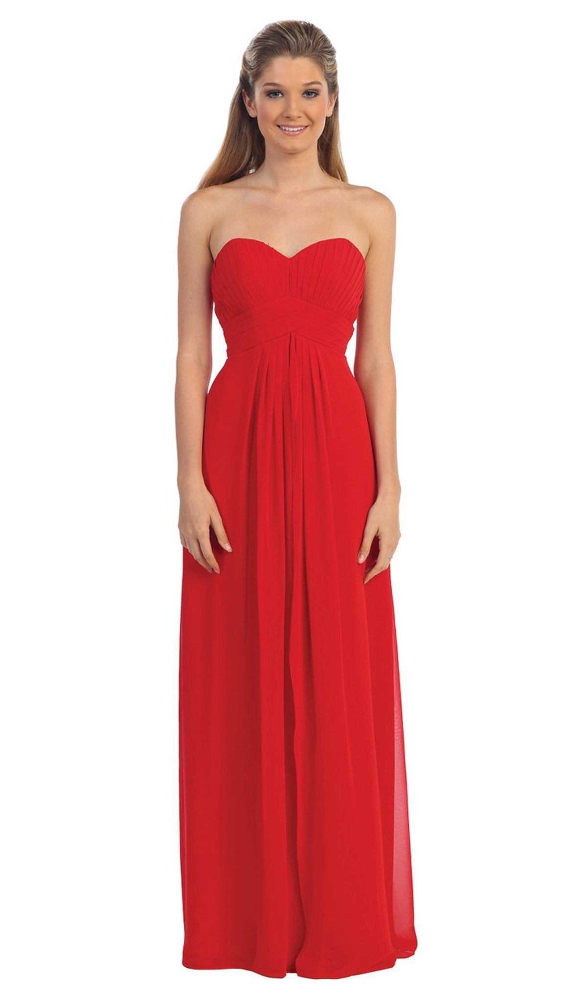 Dancing Queen - 8658 Strapless Chiffon Empire Long Prom Dress Special Occasion Dress XS / Red