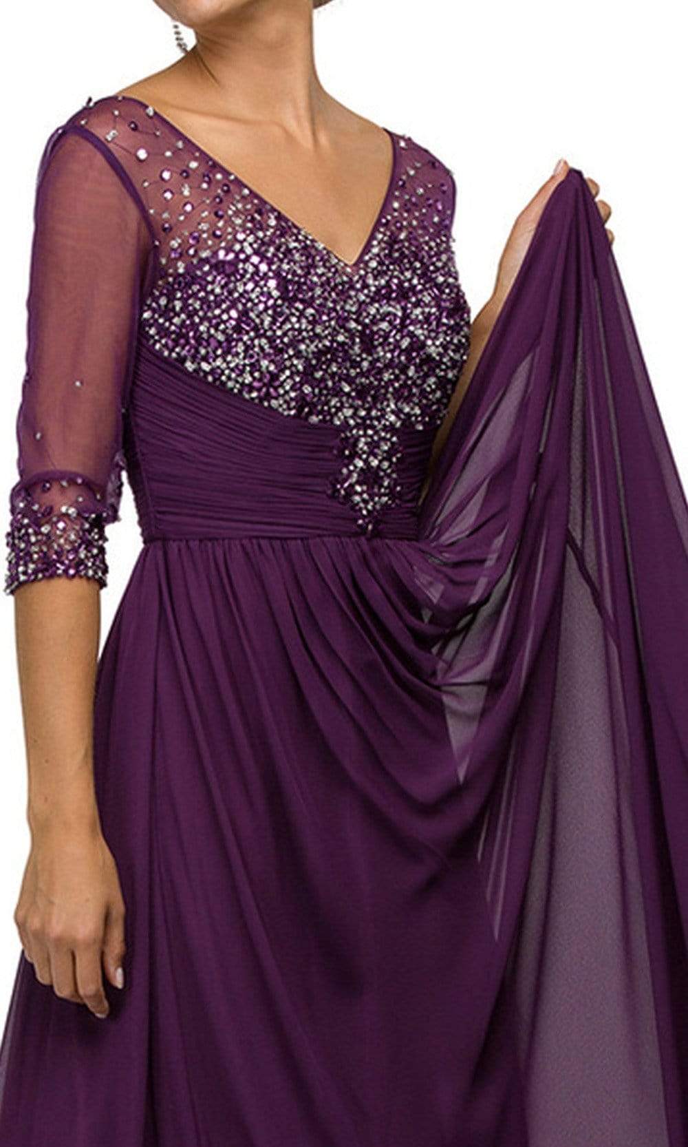 Dancing Queen - 8855 Jewel Embellished Quarter Sleeve Illusion Evening Dress Mother of the Bride Dresses