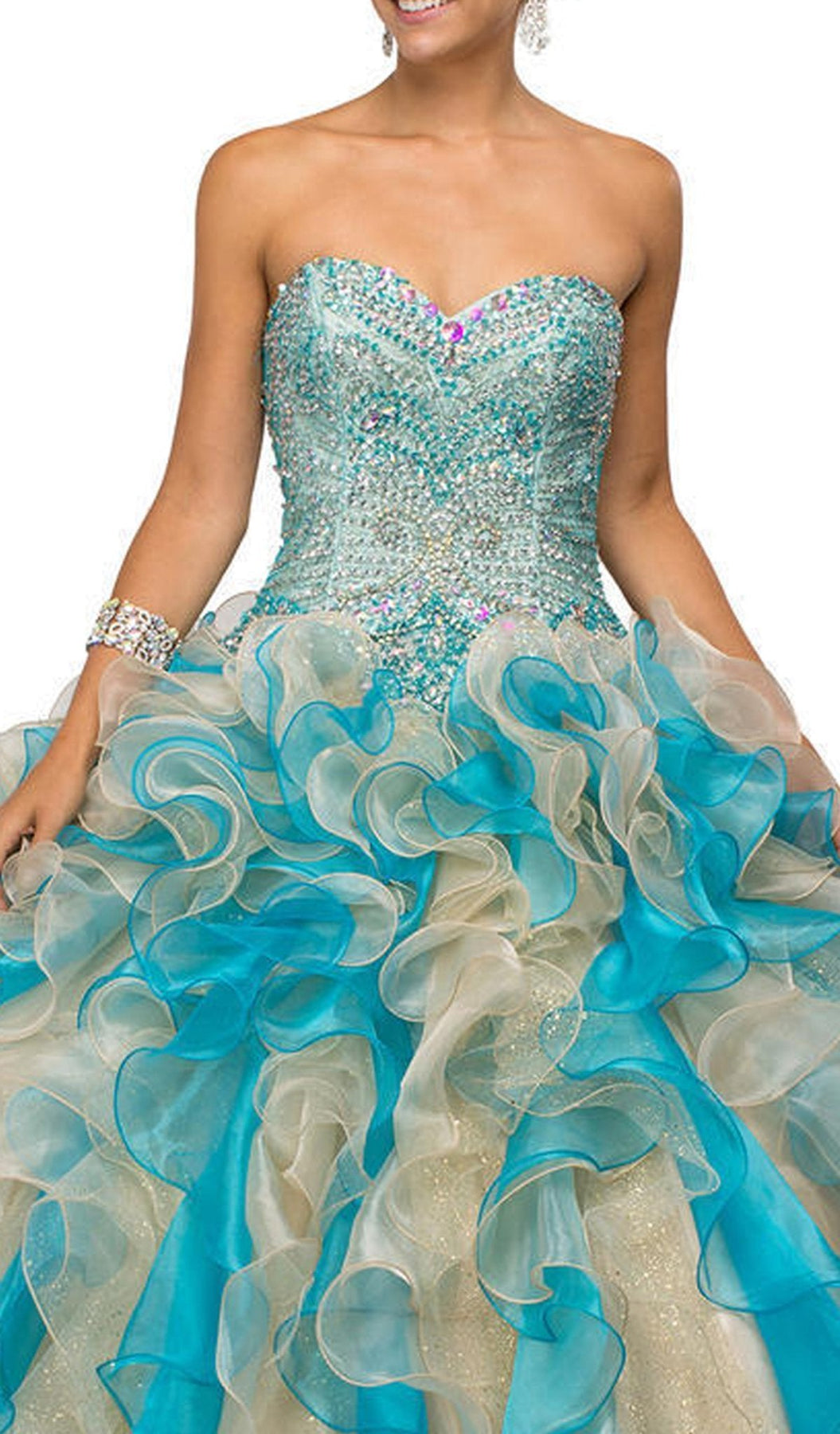 Dancing Queen - 8947 Shimmering Strapless Ruffled Quinceanera Ballgown Special Occasion Dress