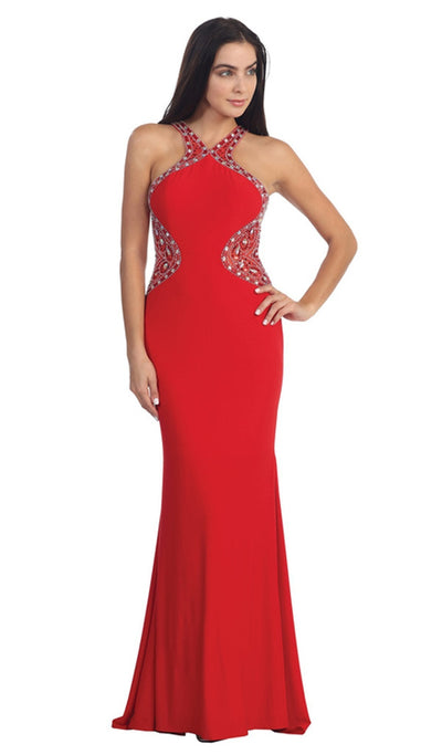 Dancing Queen - 9007 Bead-Ornate Contoured Halter Neck Prom Dress Special Occasion Dress