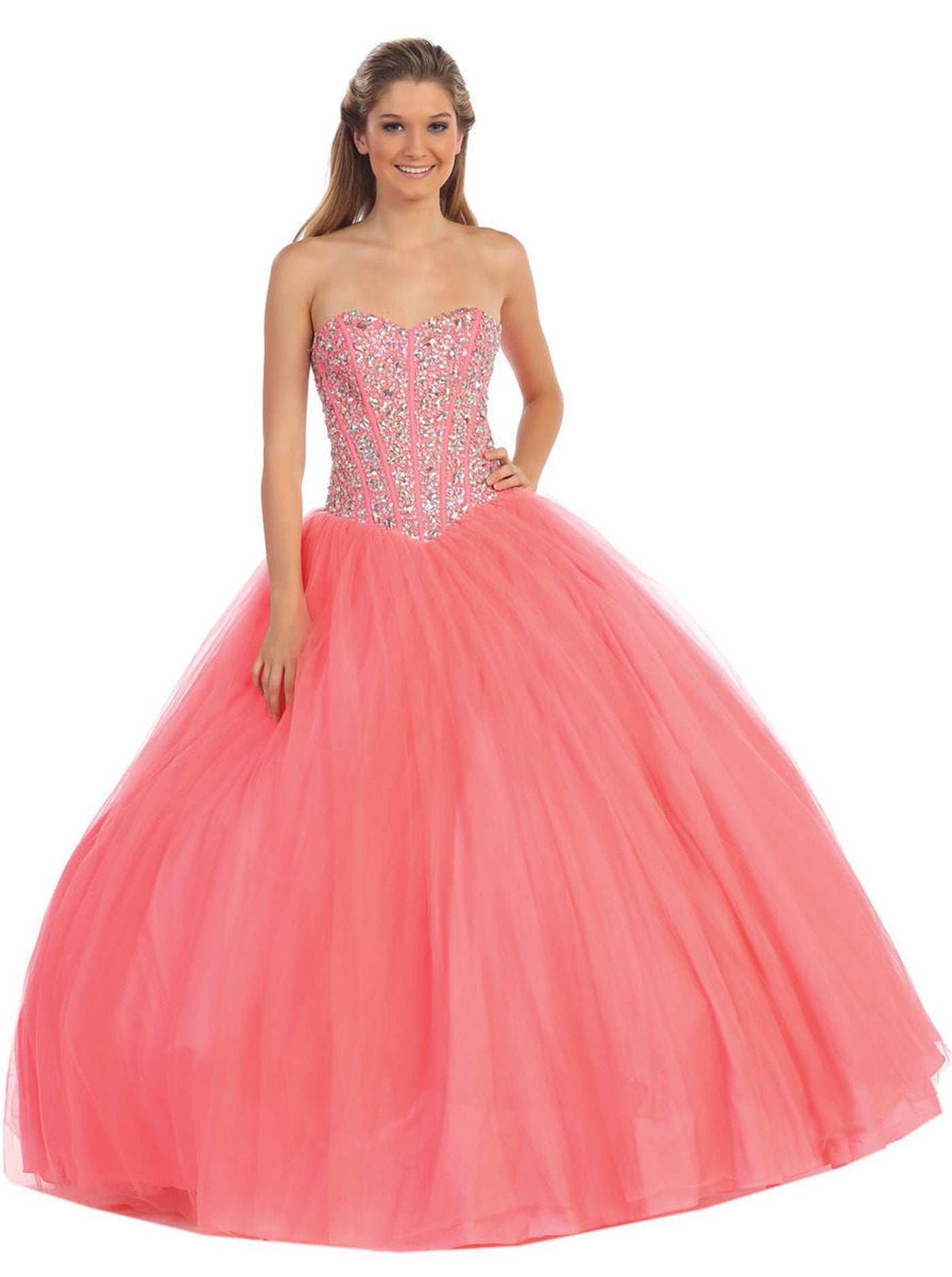 Dancing Queen - 9094 Embellished Sweetheart Evening Gown Special Occasion Dress XS / Coral