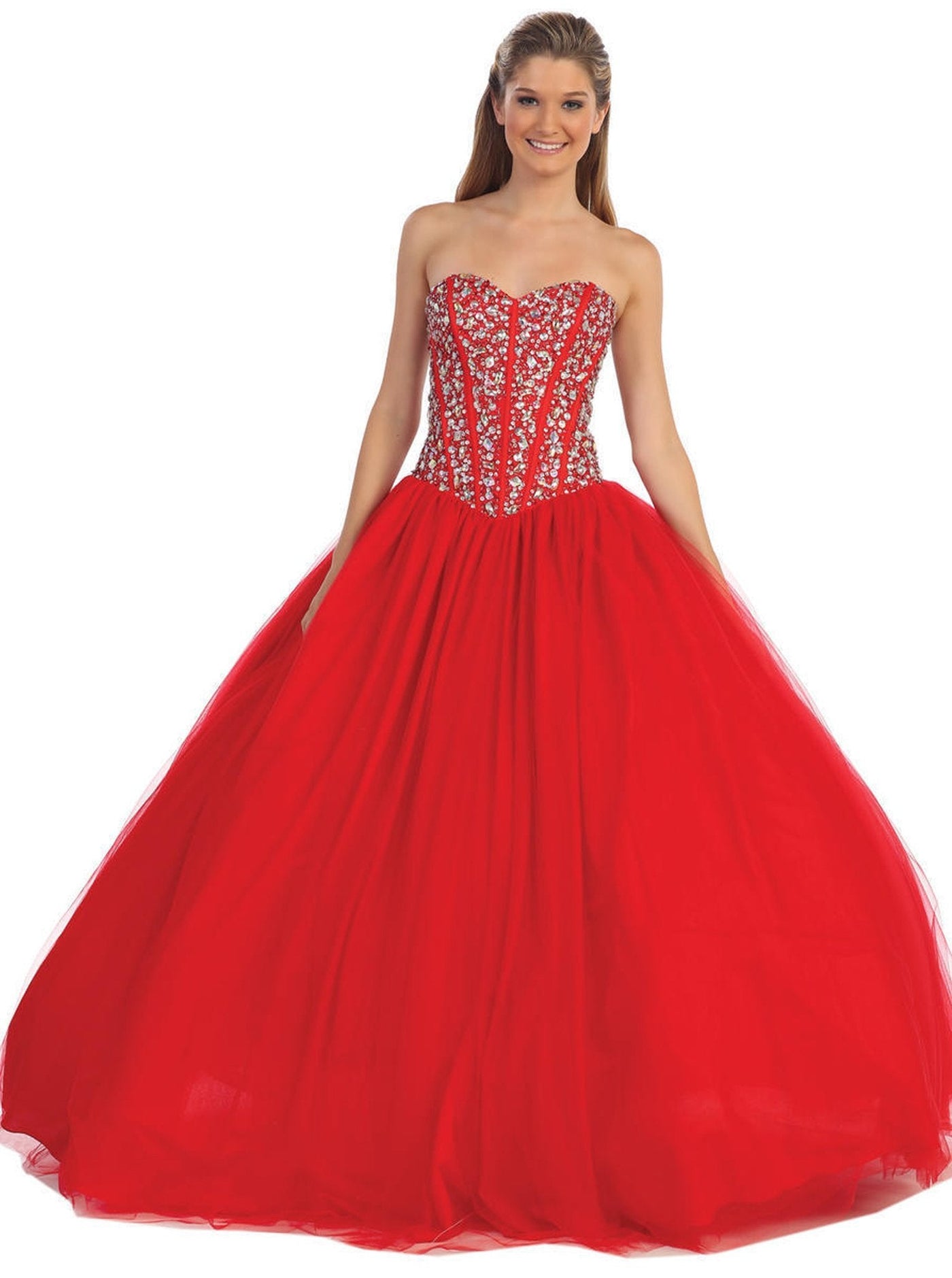Dancing Queen - 9094 Embellished Sweetheart Evening Gown Special Occasion Dress XS / Red