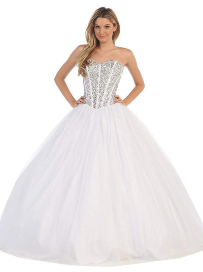Dancing Queen - 9094 Embellished Sweetheart Evening Gown Special Occasion Dress XS / White