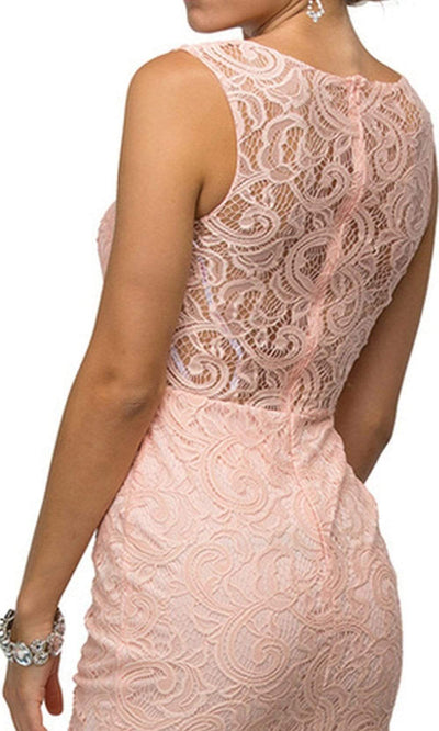 Dancing Queen - 9099 Sheer Lace Appliqued Sheath Homecoming Dress Homecoming Dresses