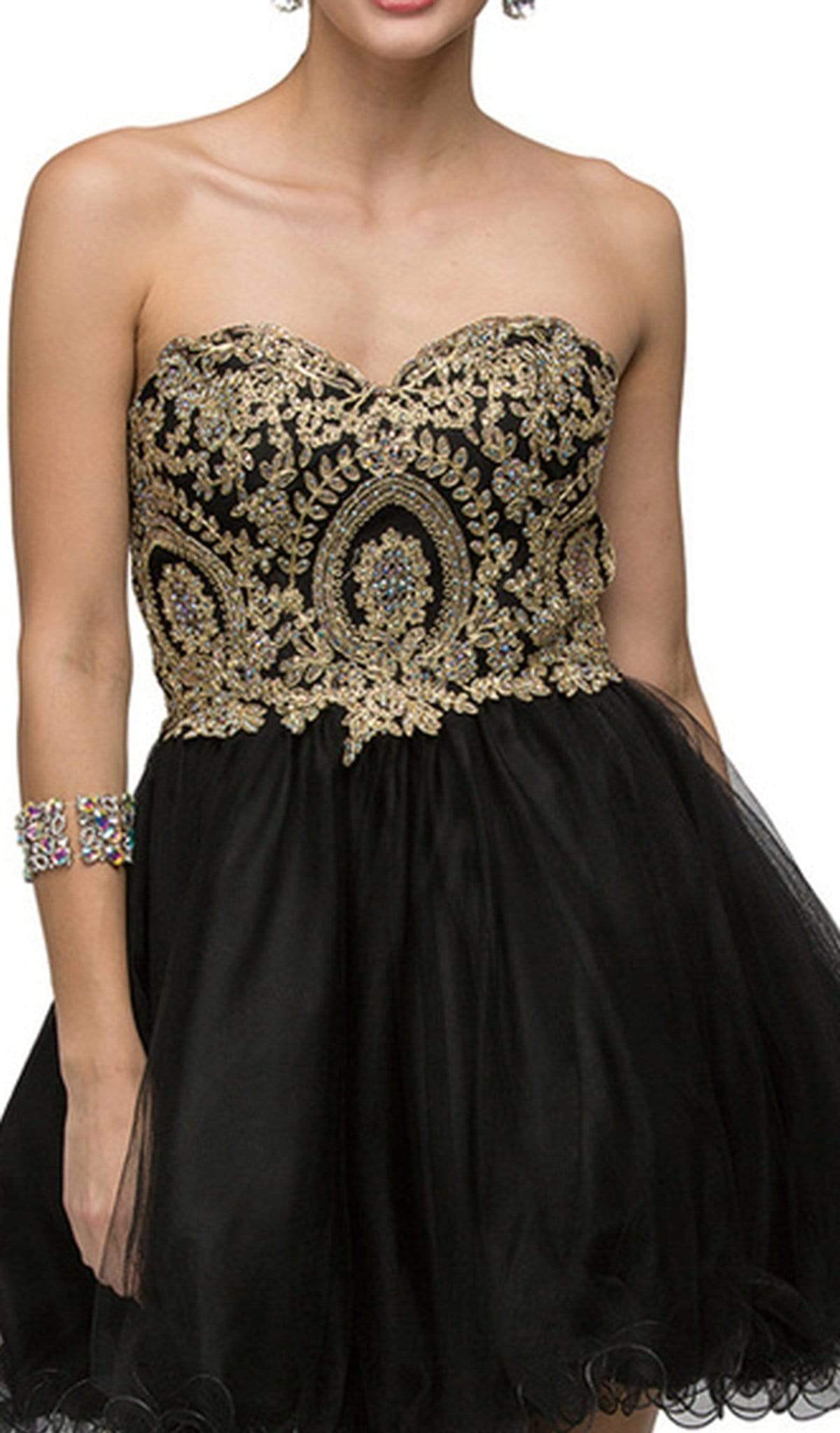 Dancing Queen - 9100 Strapless Embroidered Corset Short Prom Dress Prom Dresses
