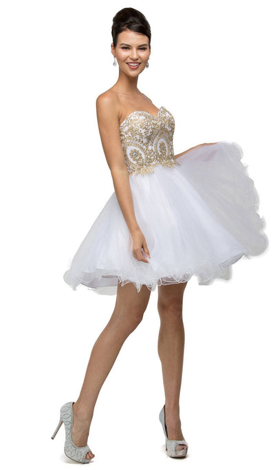 Dancing Queen - 9100 Strapless Embroidered Corset Short Prom Dress Prom Dresses