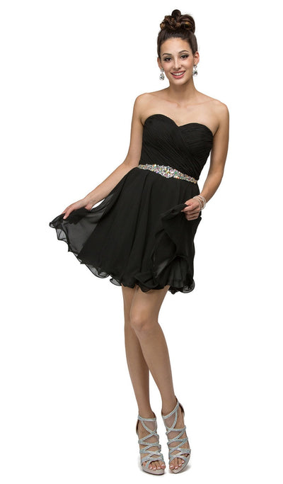 Dancing Queen - 9115 Surplice Sweetheart Bodice Chiffon Prom Dress Prom Dresses XS / Black