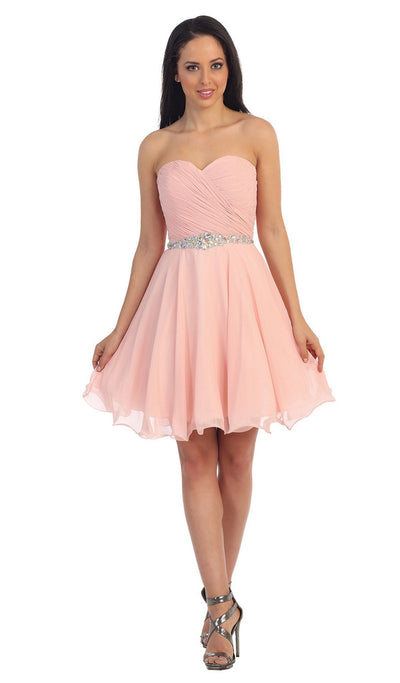 Dancing Queen - 9115 Surplice Sweetheart Bodice Chiffon Prom Dress Prom Dresses XS / Peach