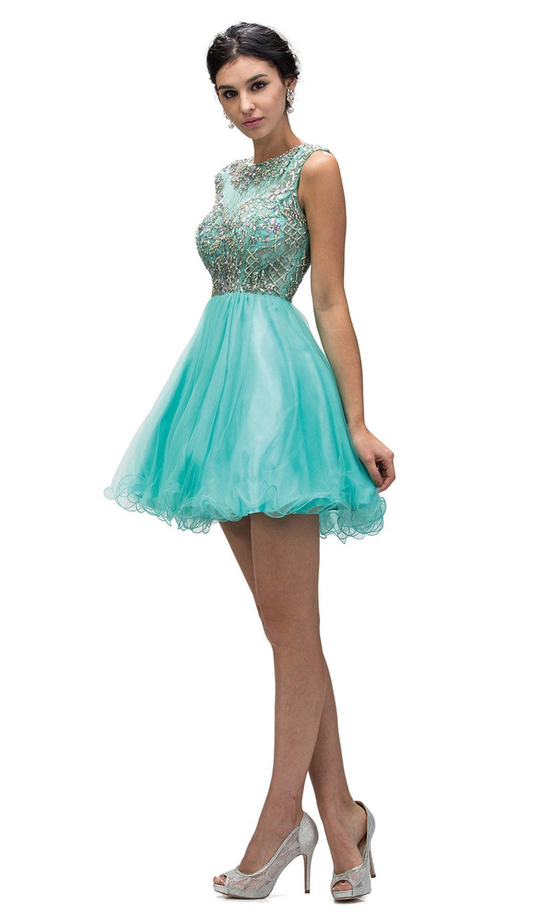 Dancing Queen - 9149 Cap Sleeve Crystal Beaded Cocktail Dress Party Dresses