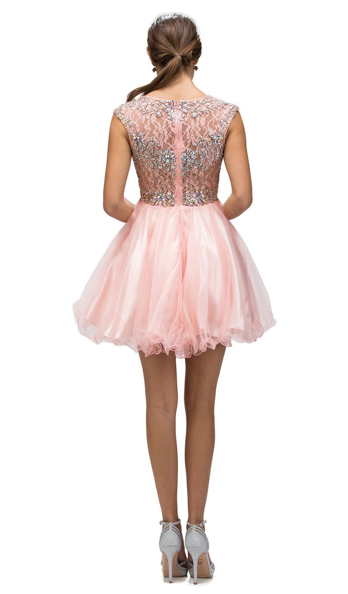 Dancing Queen - 9149 Cap Sleeve Crystal Beaded Cocktail Dress Party Dresses XS / Blush