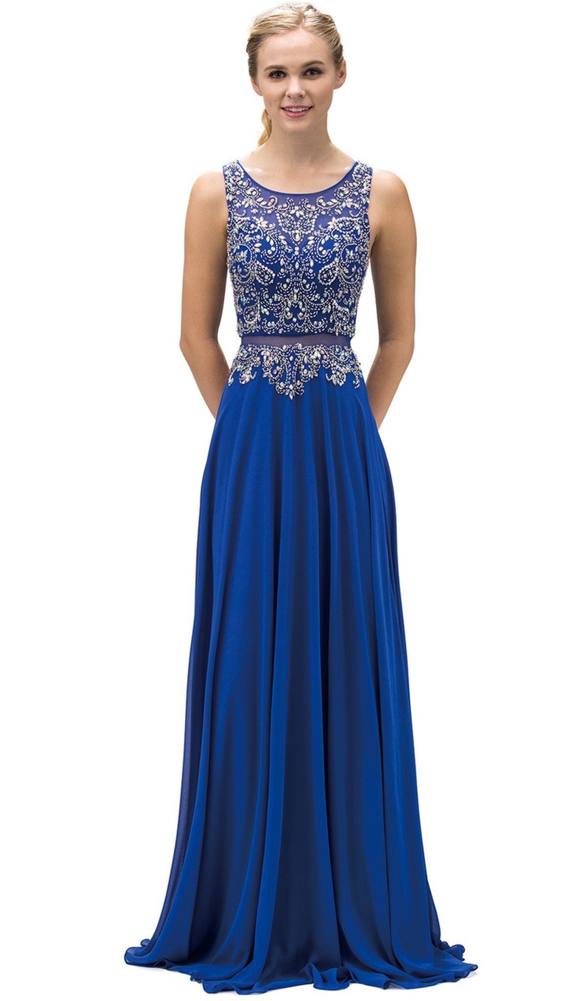 Dancing Queen - 9150 Intricately Bejeweled Illusion Two Piece- Prom Dress Special Occasion Dress XS / Royal Blue