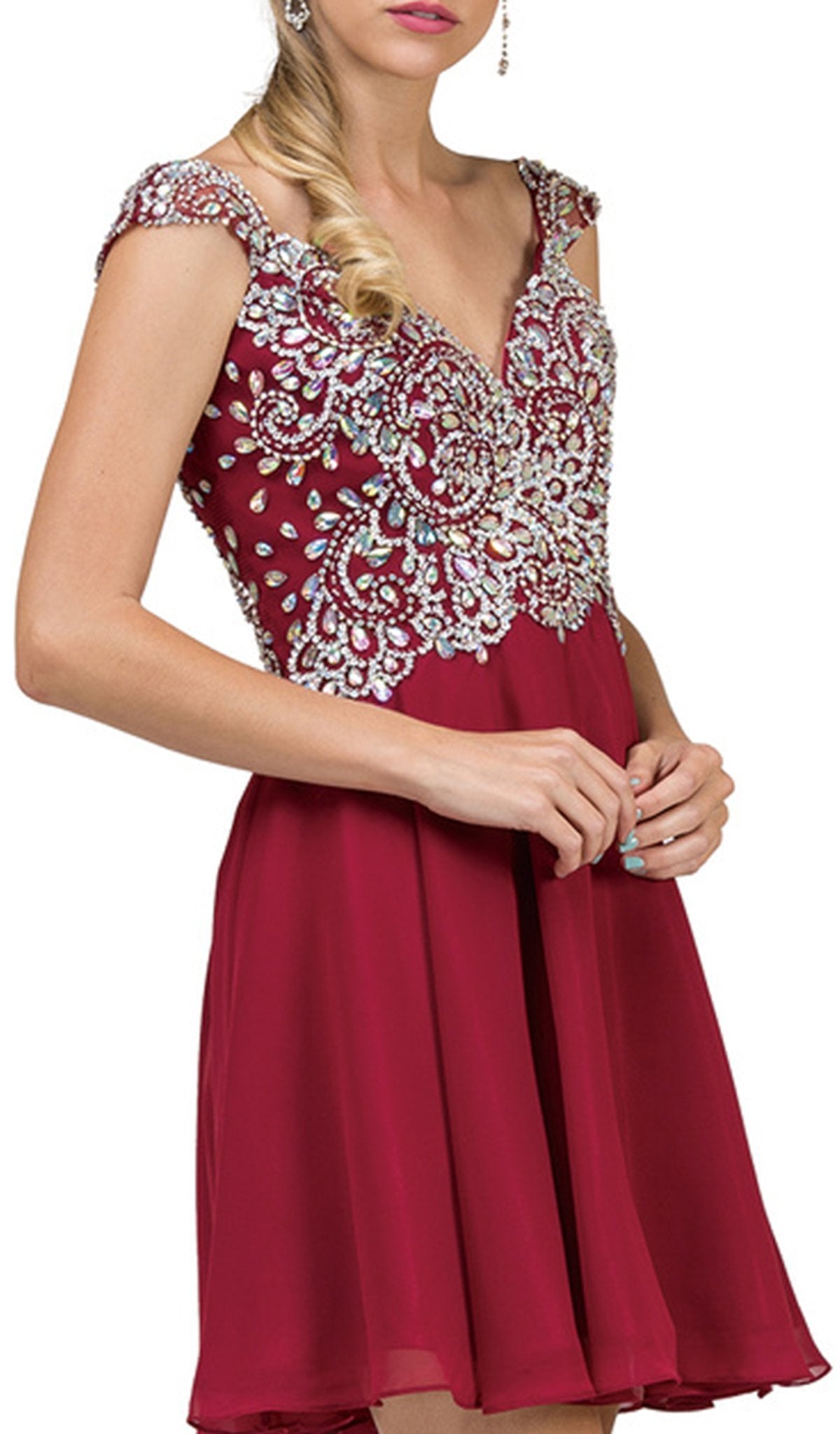 Dancing Queen - 9160 Cap Sleeve Adorned Sweetheart A-Line Cocktail Dress Cocktail Dresses