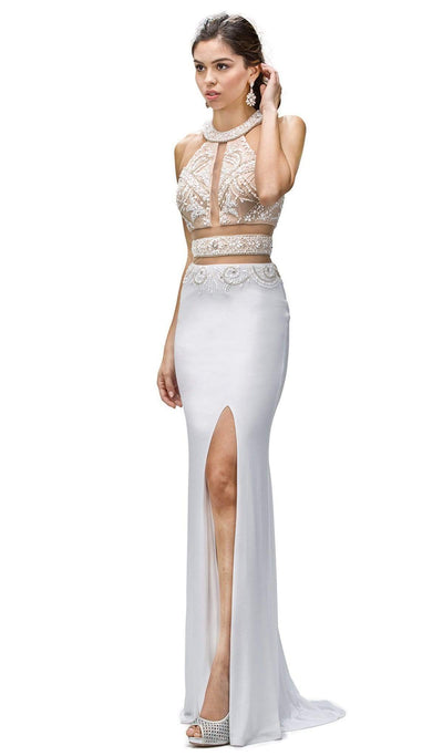 Dancing Queen - 9188 Illusion Paneled High Halter Prom Dress Prom Dresses XS / White