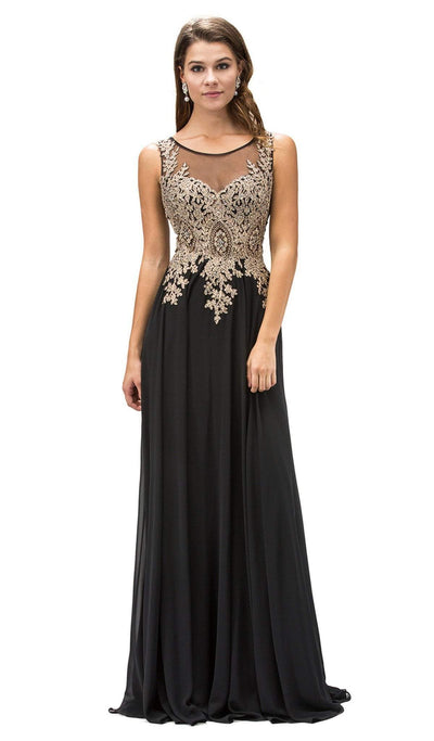 Dancing Queen - 9191 Lace Appliqued Chiffon Prom Dress Special Occasion Dress XS / Black