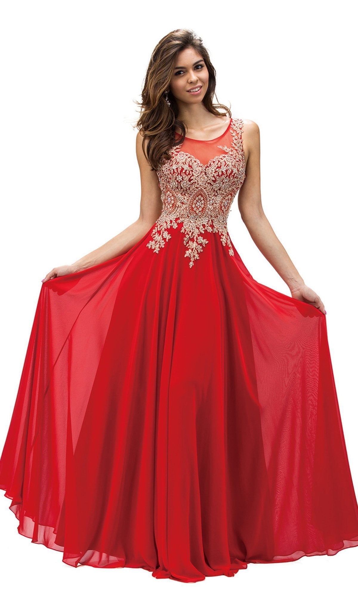 Dancing Queen - 9191 Lace Appliqued Chiffon Prom Dress Special Occasion Dress XS / Red