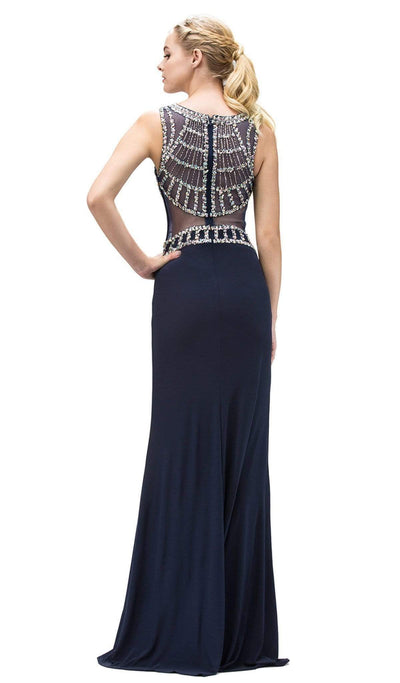 Dancing Queen - 9230 Bejeweled Illusion Scoop Prom Dress Prom Dresses XS / Navy