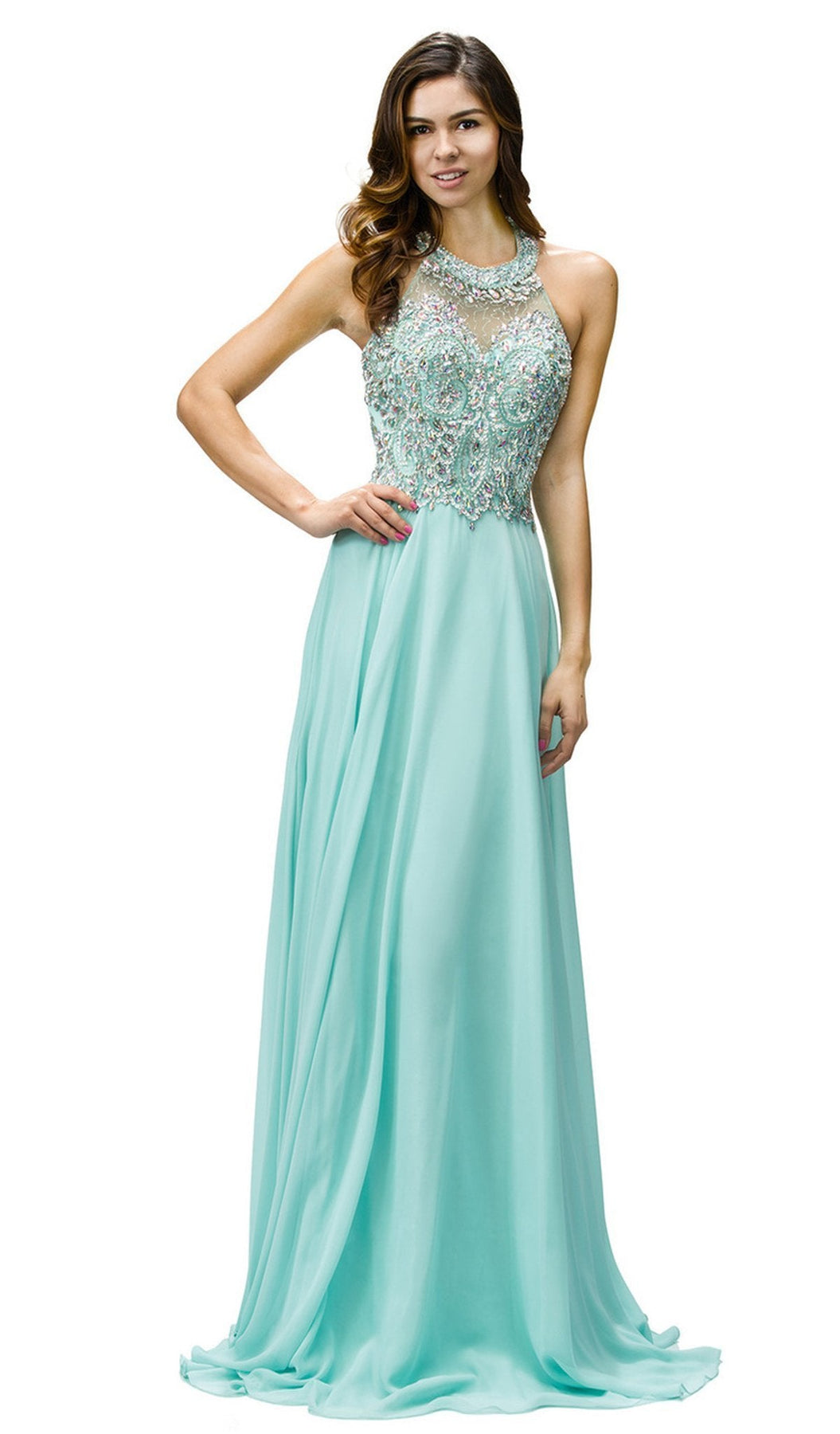 Dancing Queen - 9233 Jewel Adorned Illusion Chiffon Prom Dress Special Occasion Dress