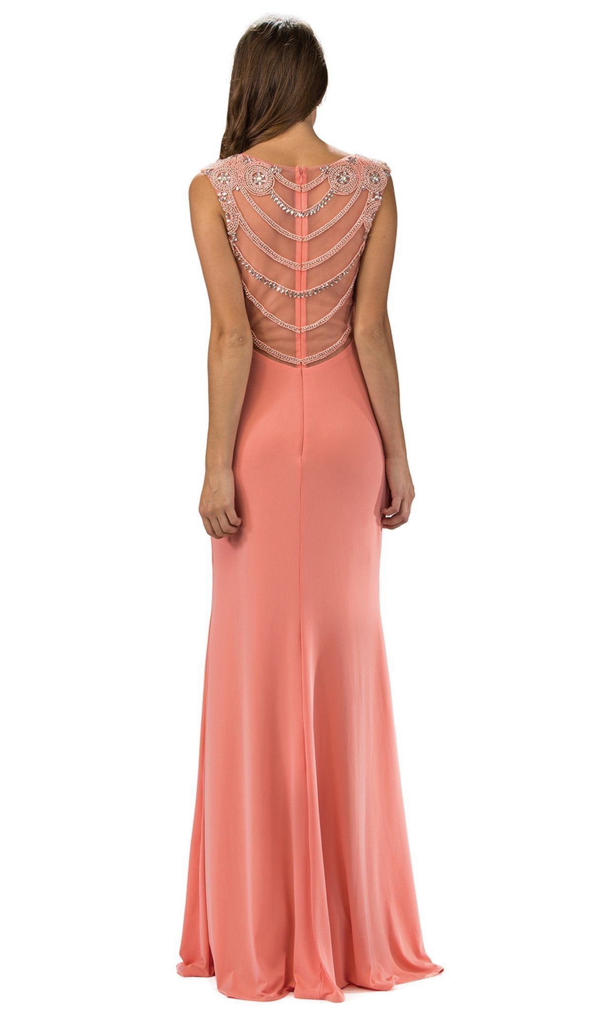 Dancing Queen - 9249 Bejeweled Illusion Evening Dress Special Occasion Dress XS / Peach