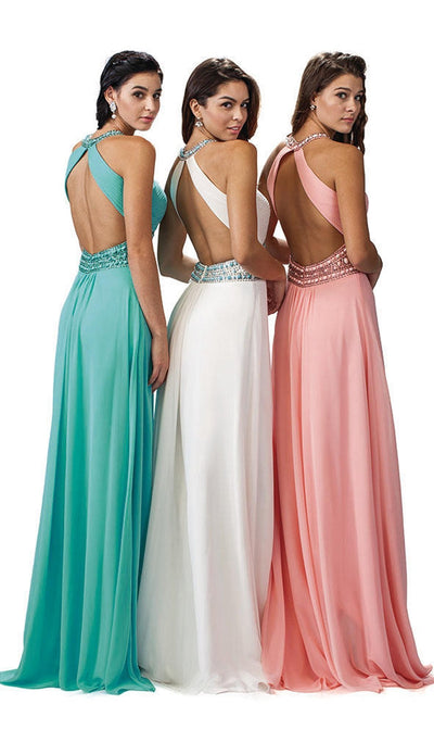 Dancing Queen - 9270 Illusion Keyhole Cutout Halter Long Prom Gown Special Occasion Dress