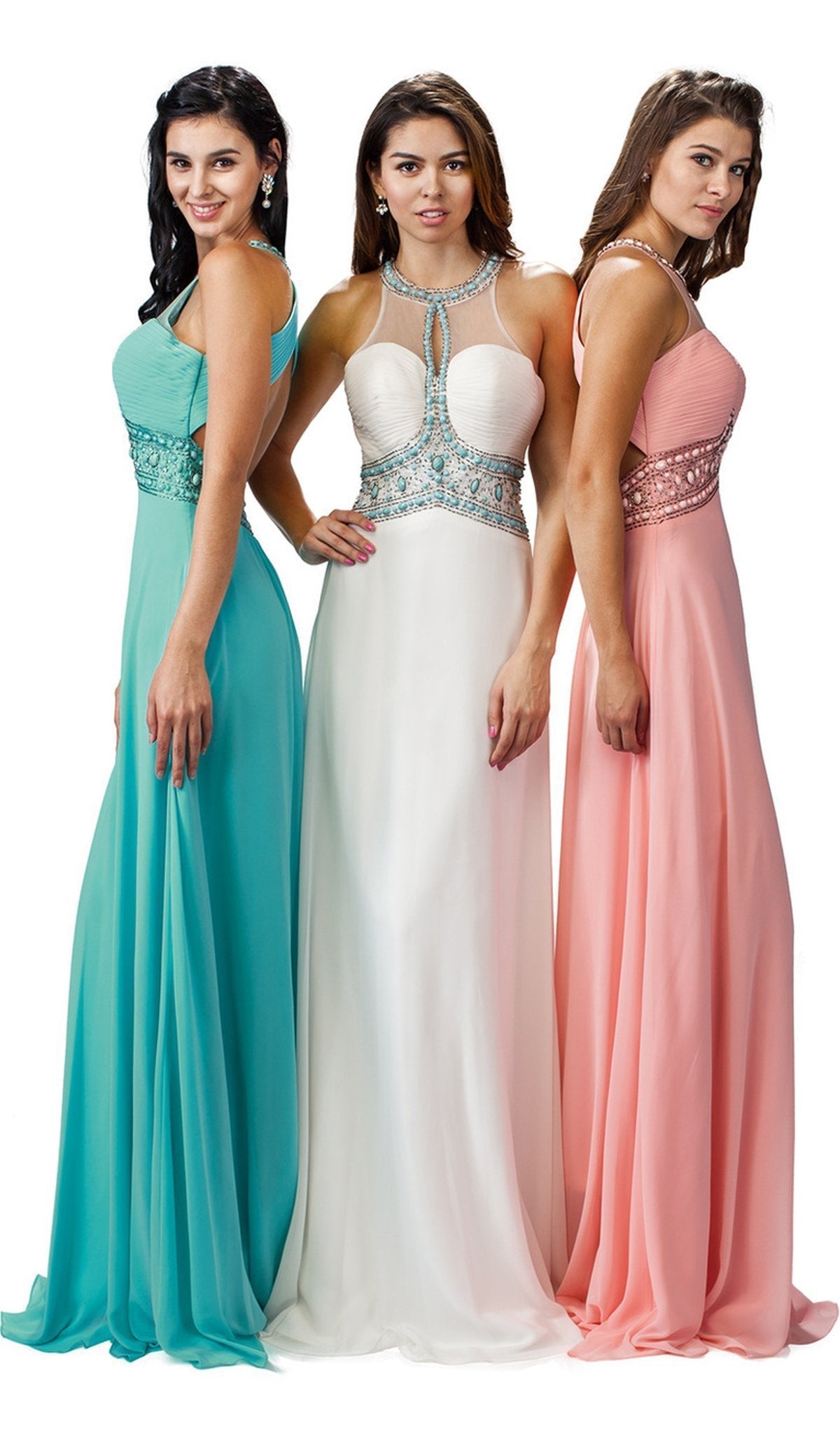 Dancing Queen - 9270 Illusion Keyhole Cutout Halter Long Prom Gown Special Occasion Dress XS / Blush