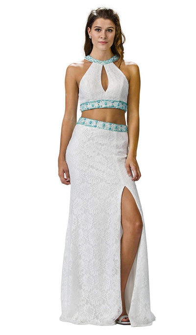 Dancing Queen - 9272 Embroidered Two Piece Formal Dress Special Occasion Dress XS / Wht/Aqua