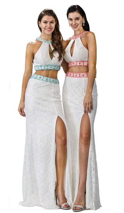 Dancing Queen - 9272 Embroidered Two Piece Formal Dress Special Occasion Dress XS / Wht/Coral