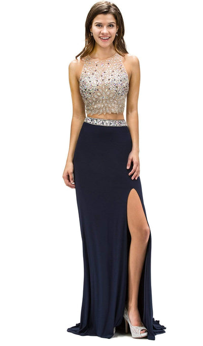 Dancing Queen - 9277 Jeweled Two Piece Prom Dress Special Occasion Dress XS / Navy