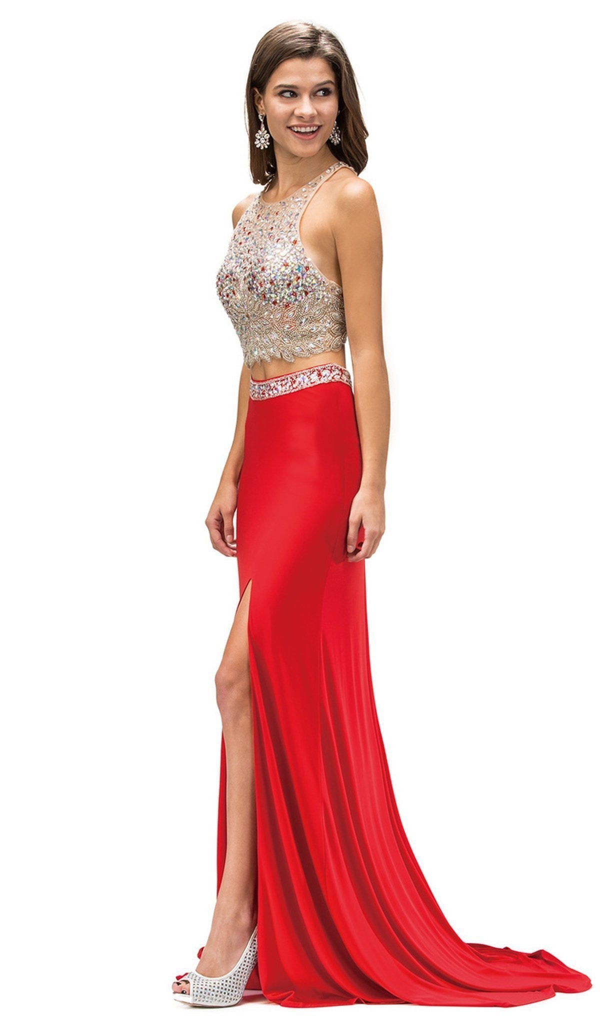 Dancing Queen - 9277 Jeweled Two Piece Prom Dress Special Occasion Dress XS / Red