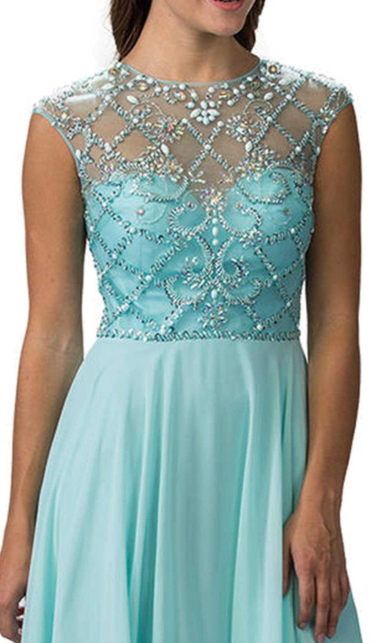 Dancing Queen - 9279 Embellished Sheer Bodice Cap-Sleeve Prom Dress Prom Dresses