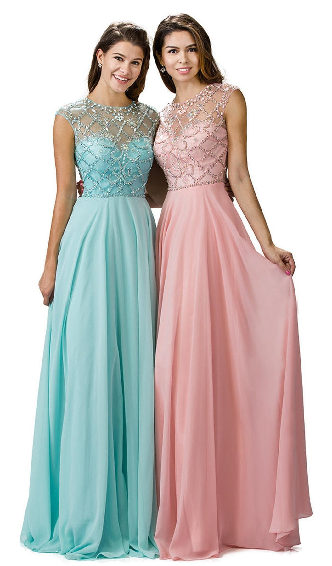 Dancing Queen - 9279 Embellished Sheer Bodice Cap-Sleeve Prom Dress Special Occasion Dress XS / Blush