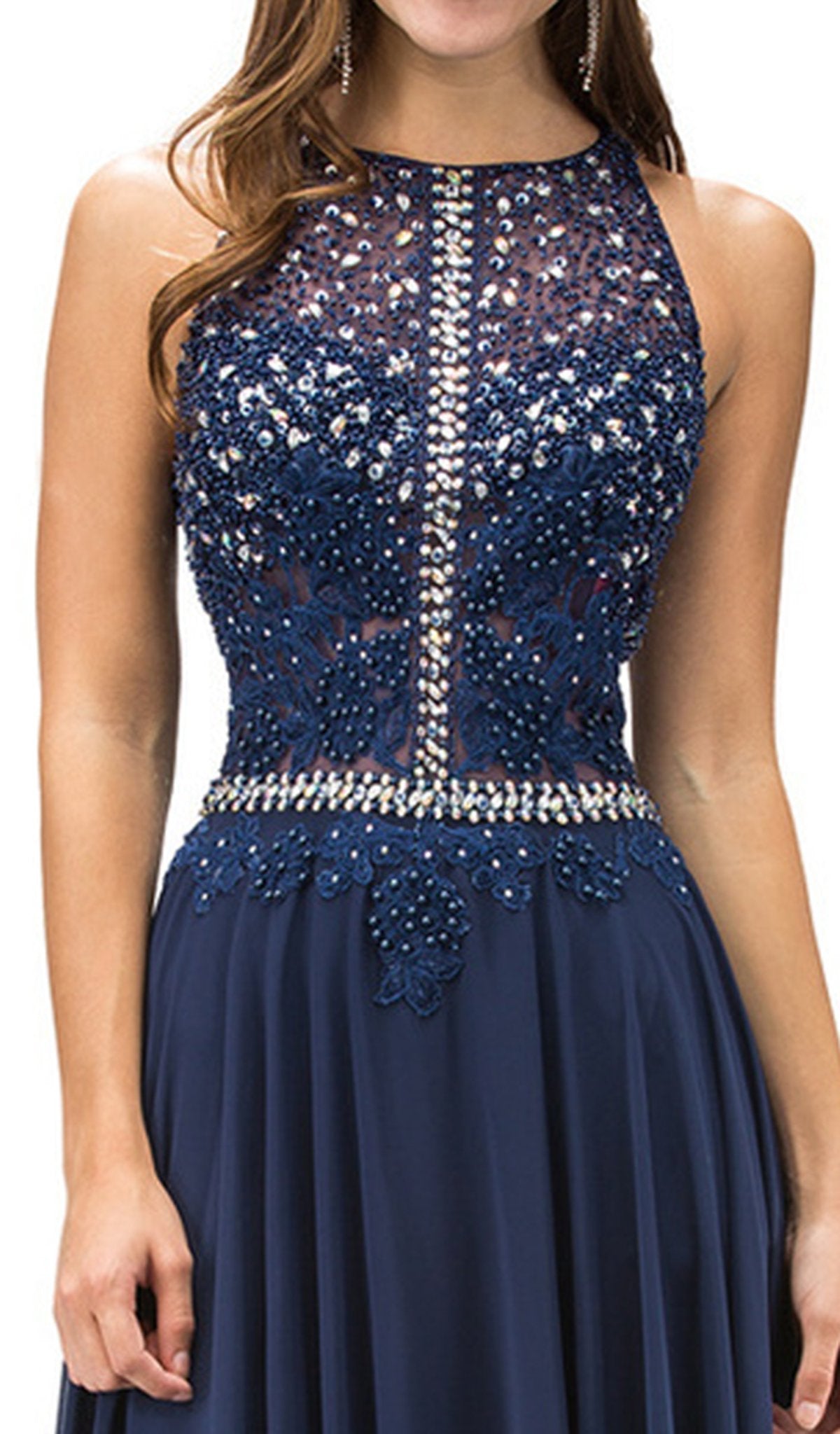 Dancing Queen - 9283 Appliqued Illusion Beaded Chiffon Prom Dress Special Occasion Dress