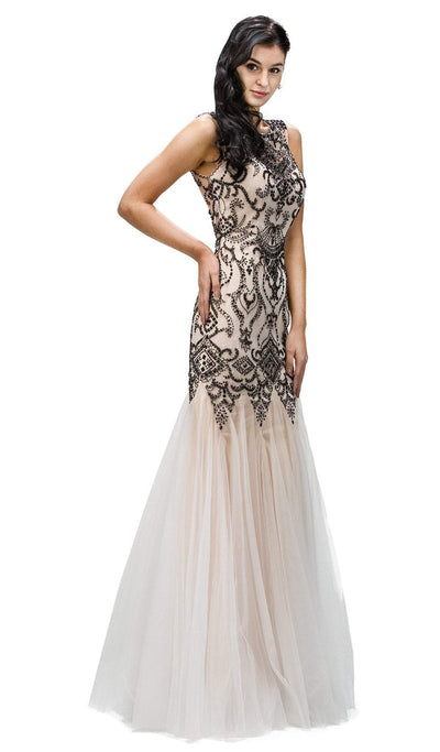 Dancing Queen - 9294 Beaded Godet Inset Mermaid Prom Dress Special Occasion Dress XS / White/Black