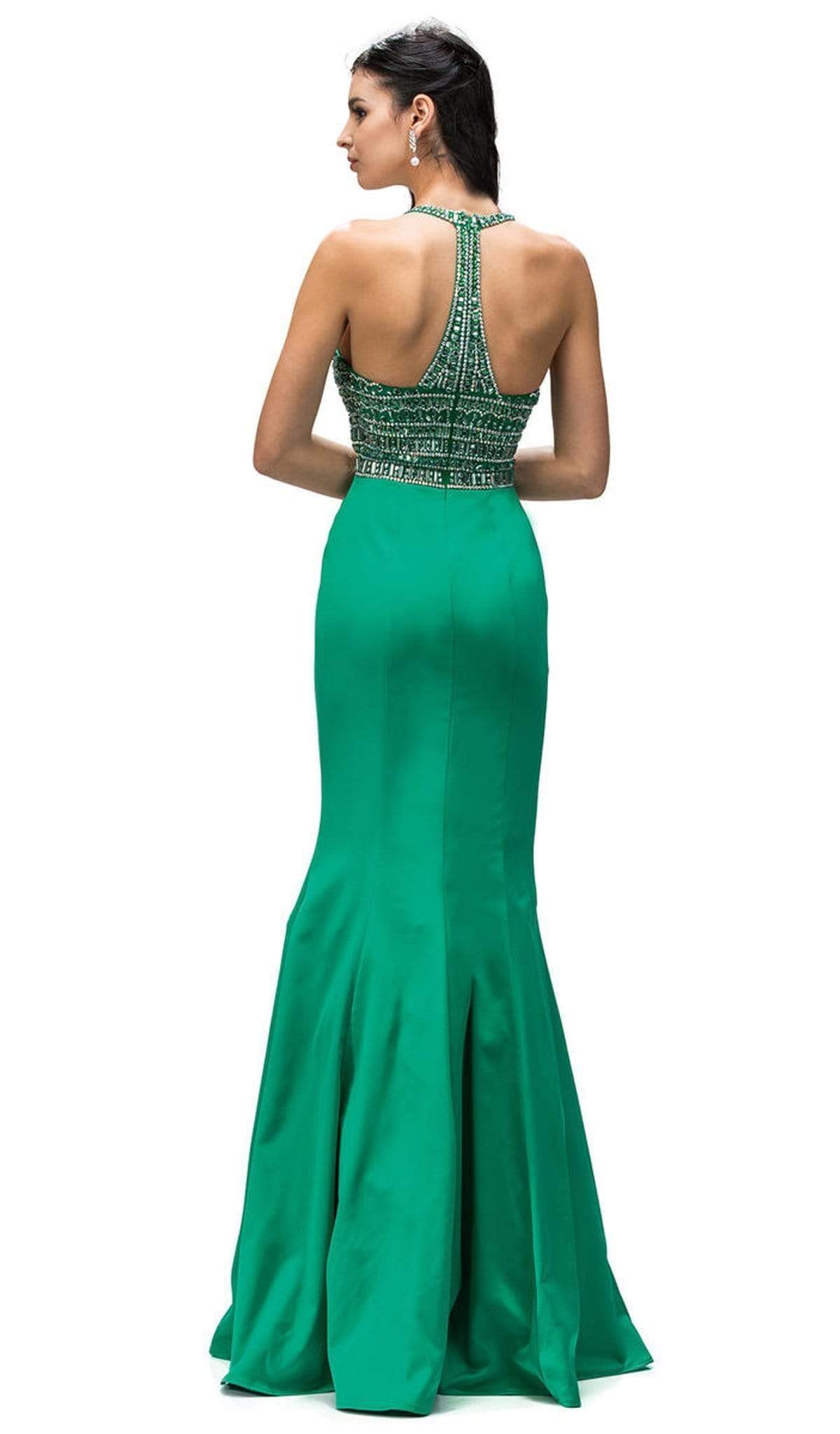 Dancing Queen - 9355 Sparkly Sequined Halter Style Evening Gown Special Occasion Dress XS / Green