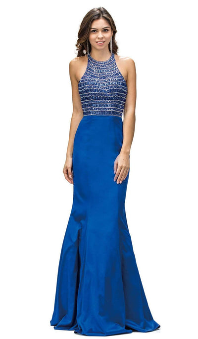 Dancing Queen - 9355 Sparkly Sequined Halter Style Evening Gown Special Occasion Dress XS / Royal Blue