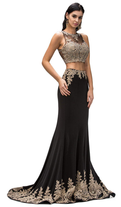 Dancing Queen - 9391 Laced High Neck Two-Piece Mermaid Prom Dress Special Occasion Dress XS / Black