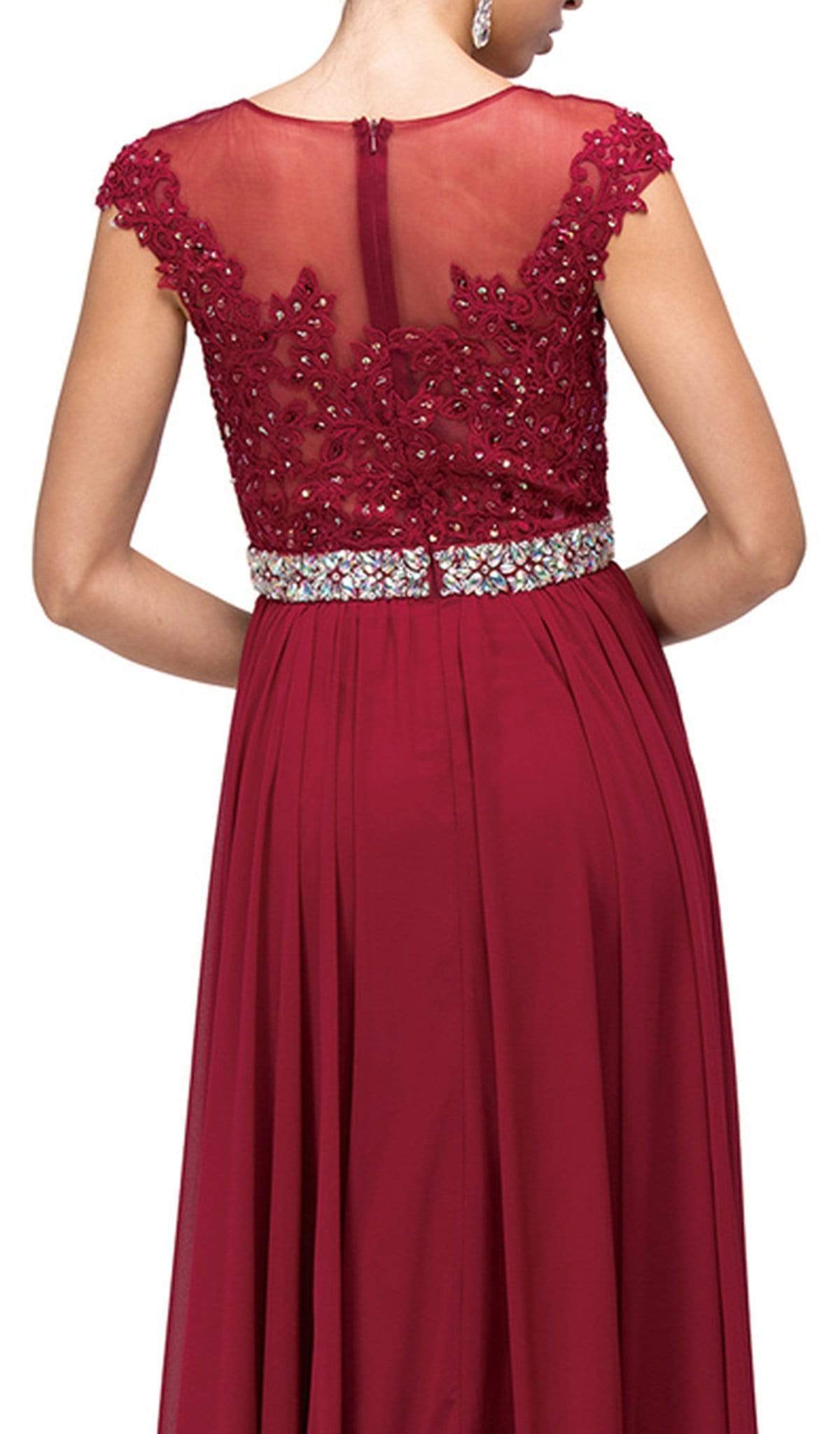 Dancing Queen - 9400 Illusion Neckline Beaded Belt A-Line Dress Bridesmaid Dresses