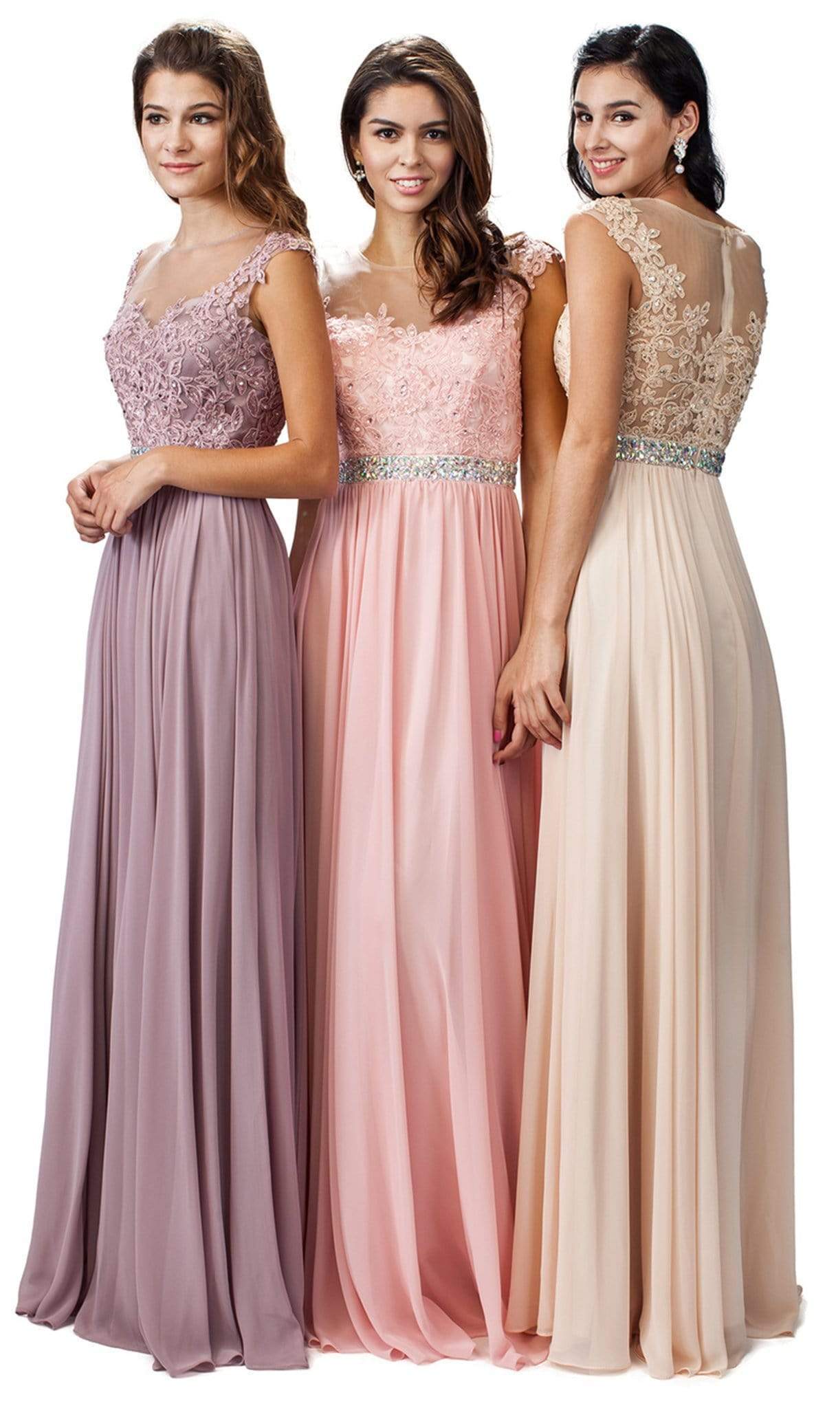 Dancing Queen - 9400 Illusion Neckline Beaded Belt A-Line Dress Bridesmaid Dresses