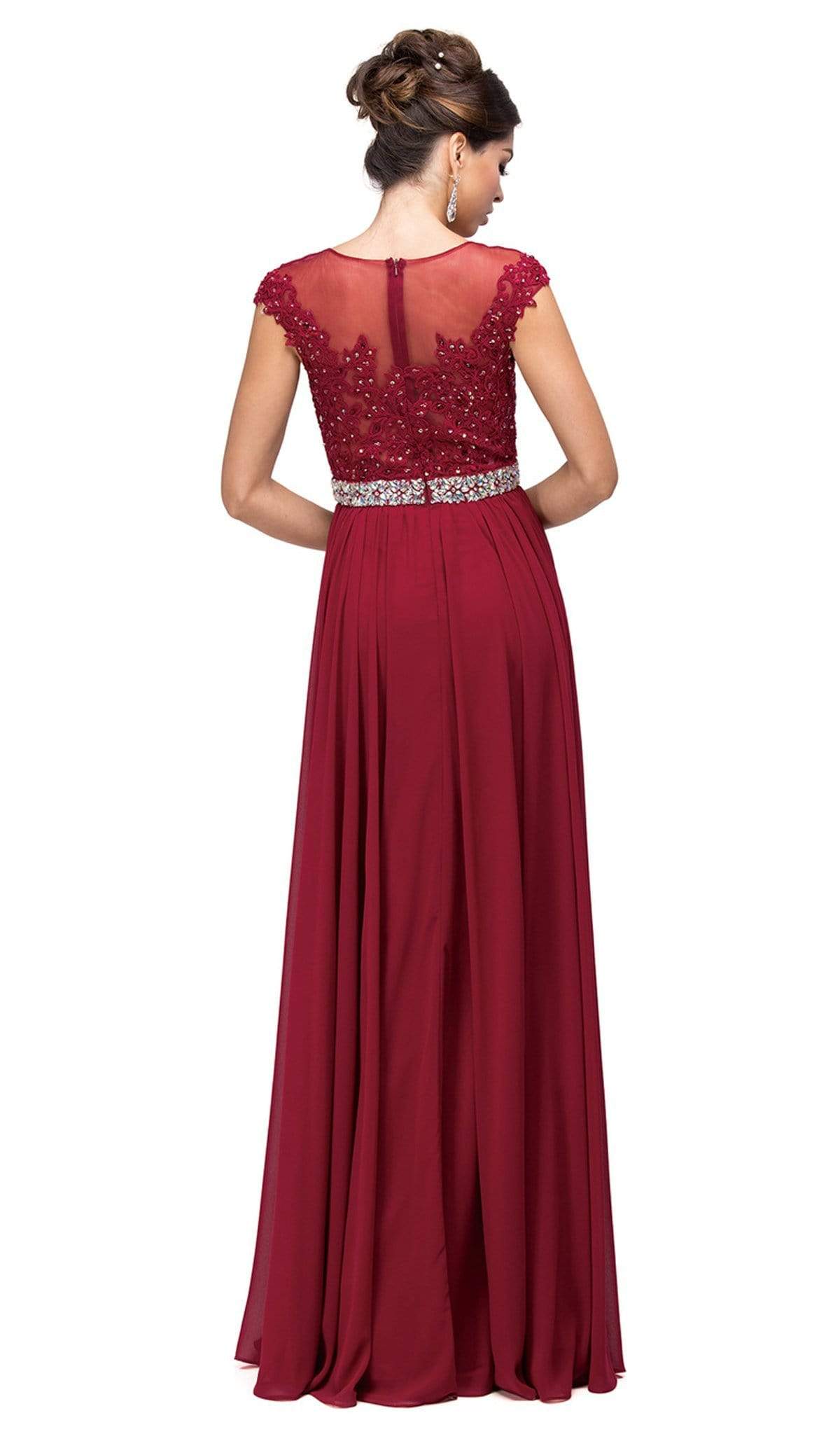 Dancing Queen - 9400 Illusion Neckline Beaded Belt A-Line Dress Bridesmaid Dresses