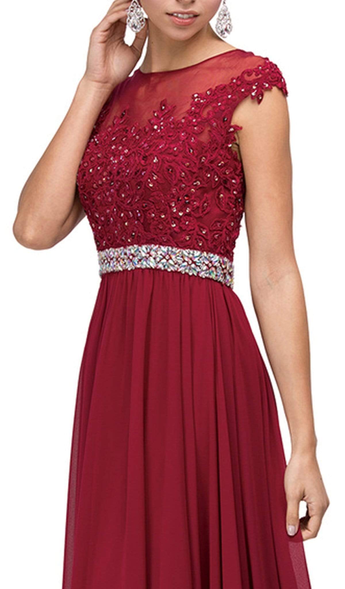 Dancing Queen - 9400 Illusion Neckline Beaded Belt A-Line Dress Bridesmaid Dresses